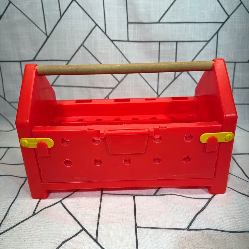 Amloid Tote Bench Toy Toolbox Red Plastic Wood Handle Vintage‎ Play Set Storage